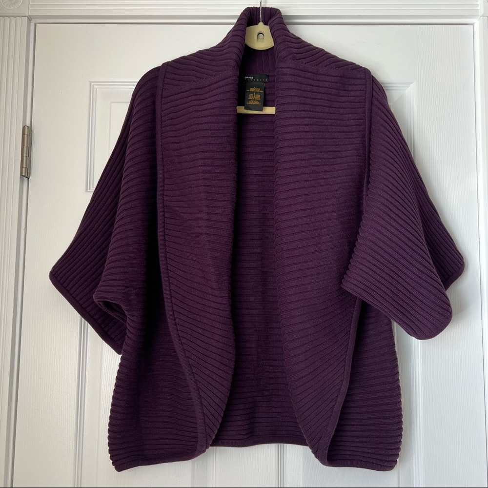 Grace Elements Purple Ribbed Cocoon Cardigan -L - image 1